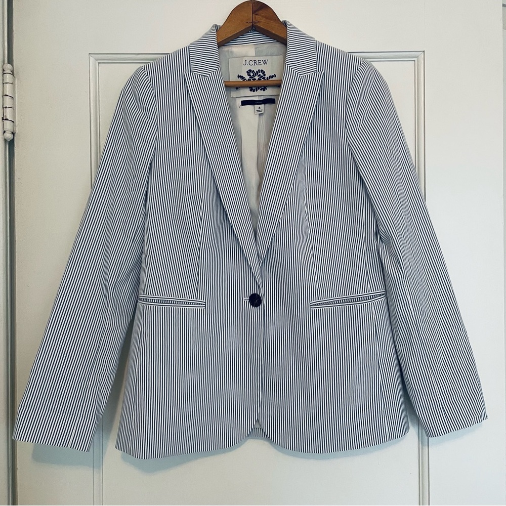 J.Crew Women’s Blue and White Striped Blazer Jacket